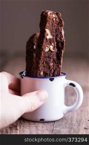 appetizing Italian biscotti cookies in a cup for coffee