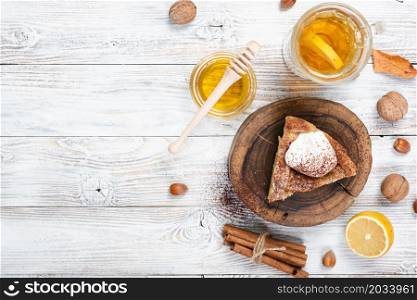 appetizing pie slice with copy space
