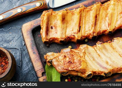 Appetizing pork meat or smoked pork ribs.. Smoked pork ribs.