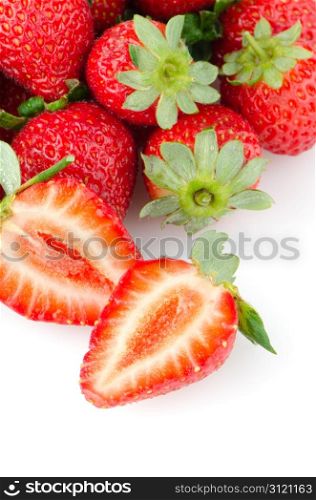 Appetizing strawberries on a white background.