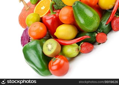 Appetizing vegetables and fruits isolated on a white background.