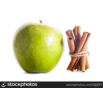 Apple and cinnamon isolated on white background