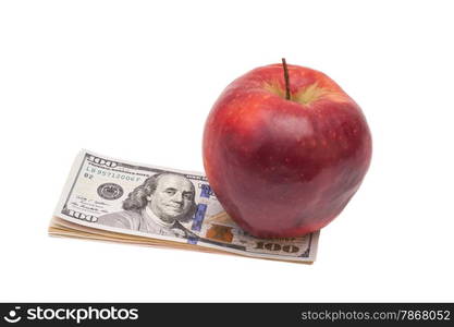 apple and dollars isolated on a white background