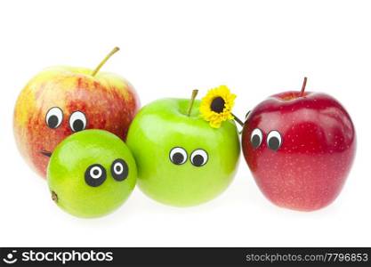 apple and lime with eyes isolated on white
