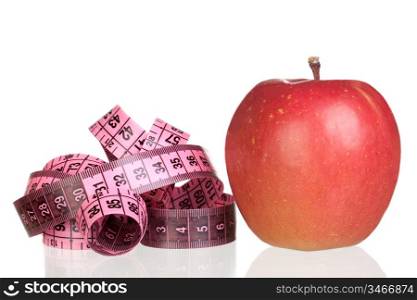 Apple and measure tape isolated on a over white background
