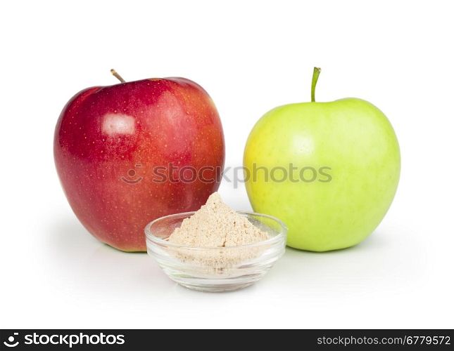 Apple and pectin powder. White isolated studio shot