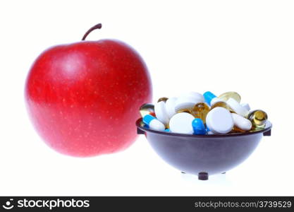 apple and pills white background