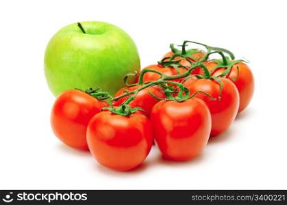 apple and tomatoes isolated on a white background