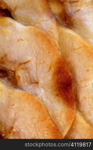 Apple cake macro detail, cut slice pie