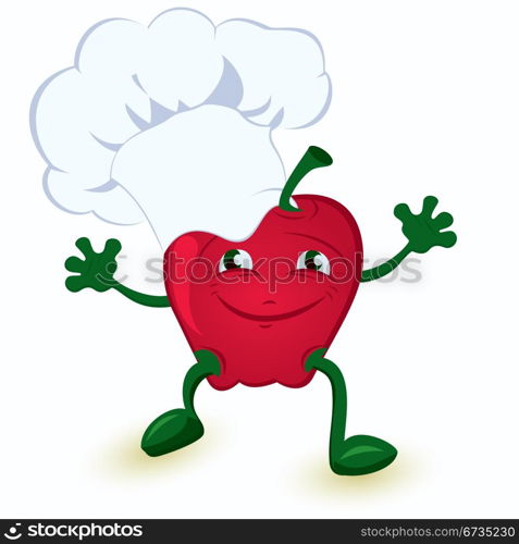 Apple cartoon character in chef hat vector illustration