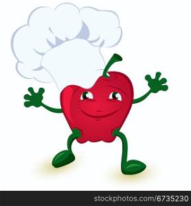 Apple cartoon character in chef hat vector illustration