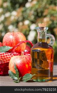 Apple cider vinegar with a fresh apple