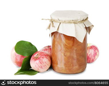 apple confiture and striped fresh apples isolated on white background