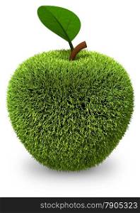Apple covered with green grass isolated on white. 3d render.