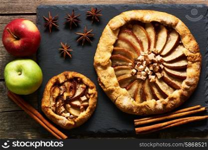 Apple galette over rustic background