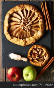 Apple galette over rustic background