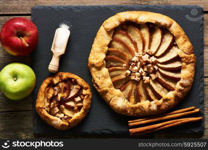 Apple galette over rustic background