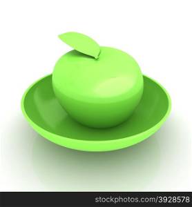 apple in a plate on white