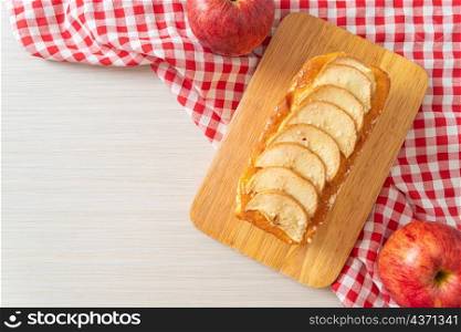 apple loaf crumbled cake on wood board