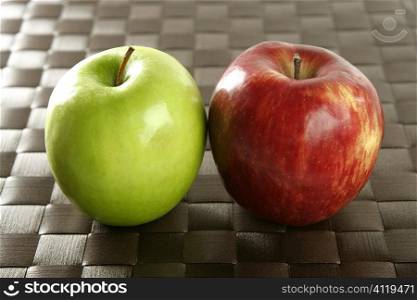 apple on a brown tablecloth
