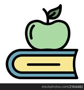 Apple on book icon. Outline apple on book vector icon color flat isolated. Apple on book icon color outline vector