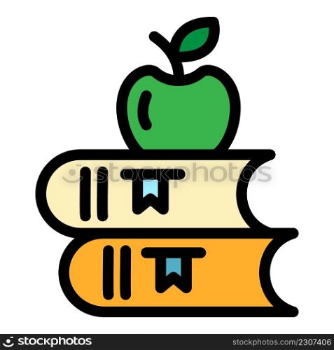 Apple on books icon. Outline apple on books vector icon color flat isolated. Apple on books icon color outline vector