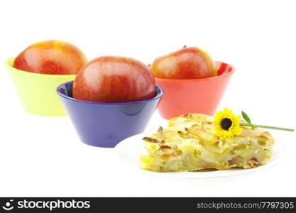 apple pie apple and a flower isolated on white