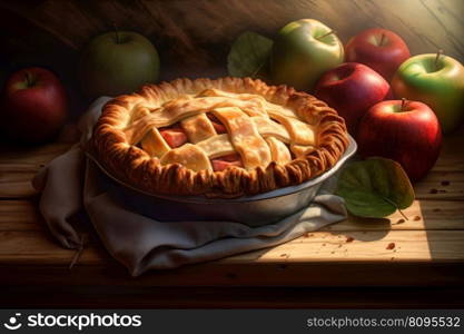 Apple pie near fruits. Sweet fall. Generate Ai. Apple pie near fruits. Generate Ai
