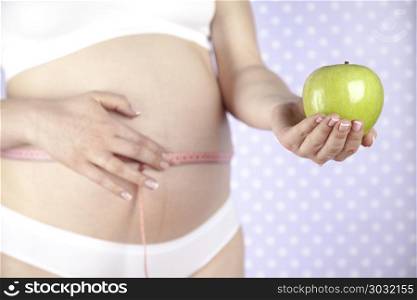 Apple, Pregnancy woman, healthy lifestyle concept . Healthy, Pregnant Woman Belly, Beautiful mom