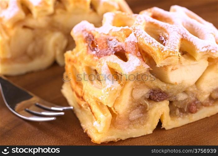 Apple strudel with raisins (Selective Focus, Focus on the left upper edge of the first strudel)