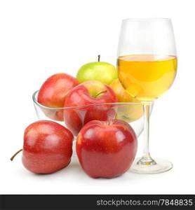 apples and glass with juice isolated on white background