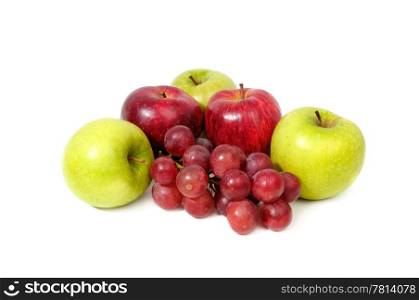 apples and grapes isolated on a white