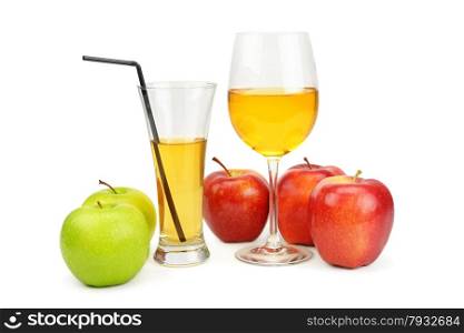 apples and juice in a glass isolated on white background