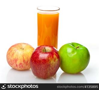 Apples and juice in glass