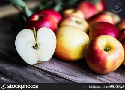 Apples on rustic wooden background