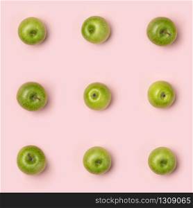 Apples pattern on pink background. Creative food concept. Flat lay composition for bloggers, magazines, web designers, social media and artists.. Apples pattern on pink background. Creative food concept. Flat la