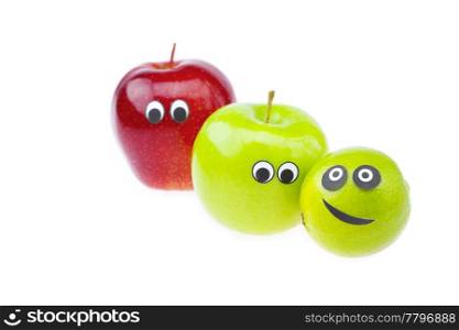 apples with faces joy isolated on white