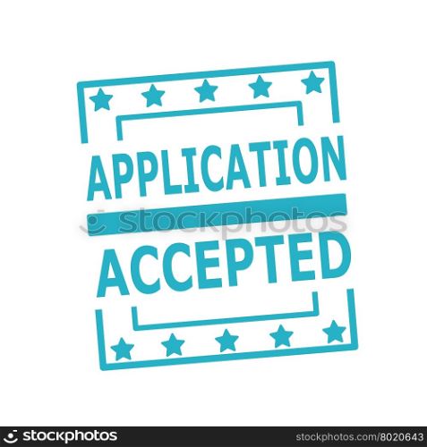 APPLICATION ,ACCEPTED blue stamp text on squares on white background
