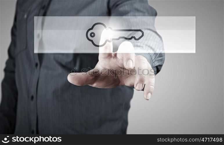 Application icon. Close up of hand touching icon with finger