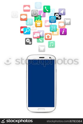 applications cloud for touch screen phone, cut out from white.
