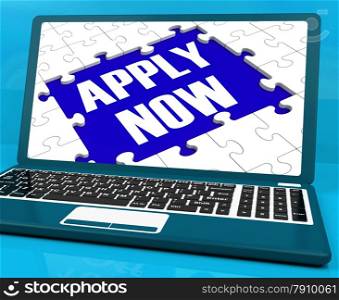 . Apply Now On Laptop Showing Online Applications And Job Recruitment