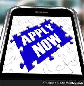 . Apply Now On Smartphone Shows Employment Recruitment And Online Application