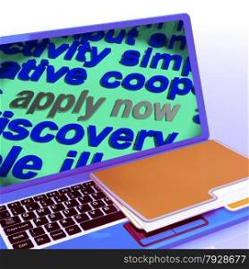 Apply Now Word Cloud Laptop Showing Work Job Applications