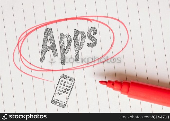 Apps message on linear paper in a red circle