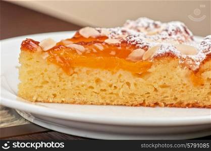apricot cake . tasty cake with apricot and cottage cheese with nuts
