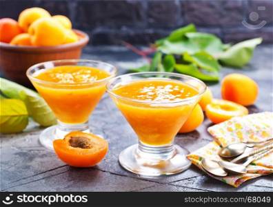 apricot jam in glass bowl and on a table