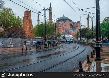 April 10, 2019 :Crowd at old town Istanbul and Hagia Sophia Istanbul, Turkey