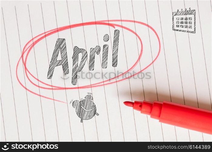 April month memo note with a red circle