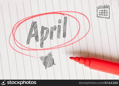 April month memo note with a red circle