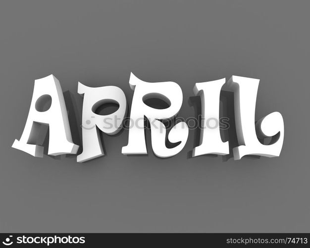 April sign with colour black and white. 3d paper illustration.